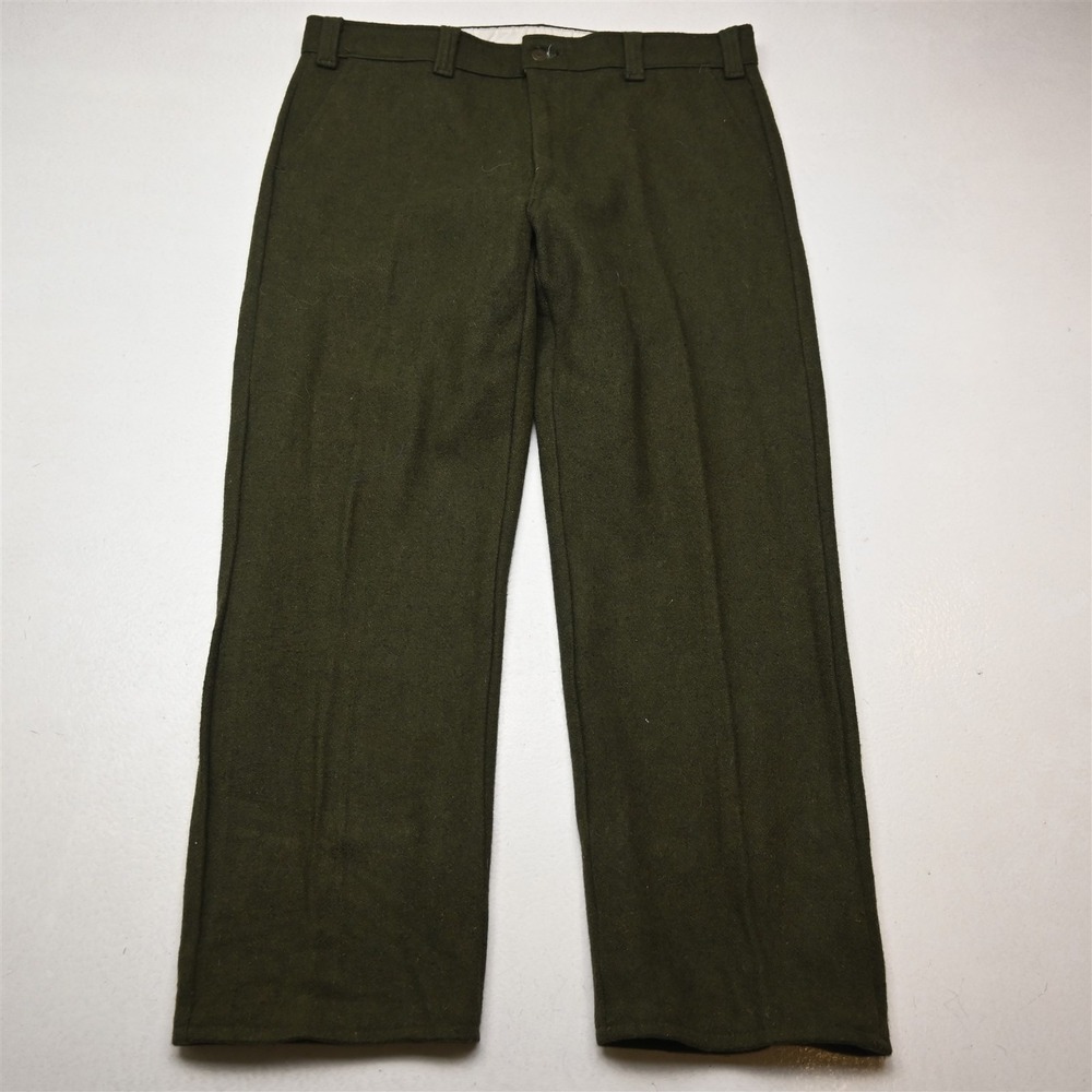 Vtg 36x30 Green Heavyweight Wool Flannel Straight Hunting Mens Pants
